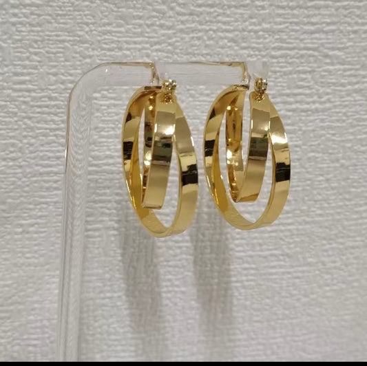 Gold And Silver Double Geometric Hoop Earrings.
