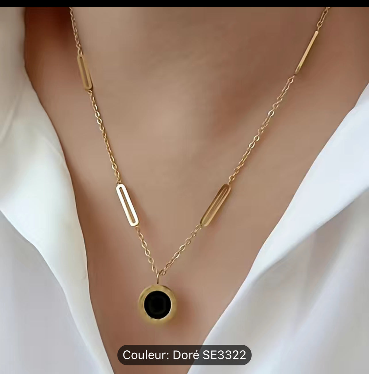 Collier Double Face Plaqué Or 18 Carats En Acier Inoxydable.