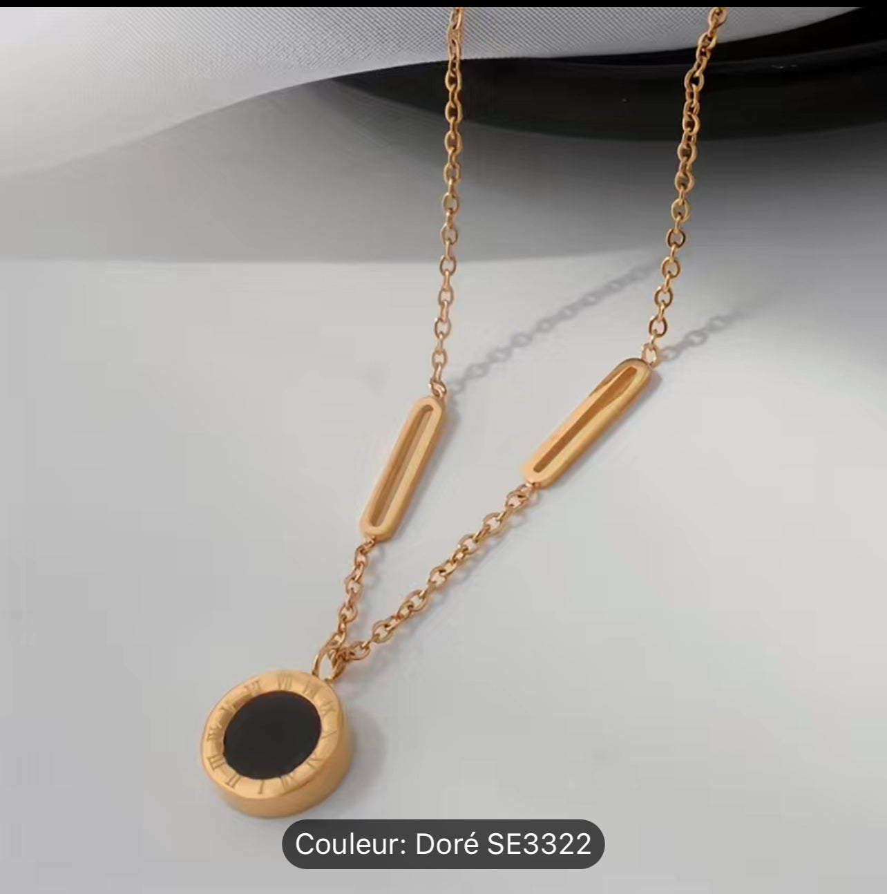 Collier Double Face Plaqué Or 18 Carats En Acier Inoxydable.