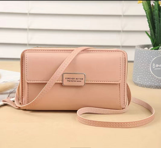 Simple and Fashionable Shoulder Bag, Solid Color Square Handbag, PU Leather Zipper Mobile Phone Bag.