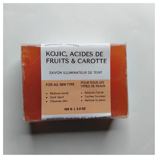 SAVON ÉCLAIRCISSANT KOJIC, ACIDES DE FRUITS Et CAROTTE 100gX2