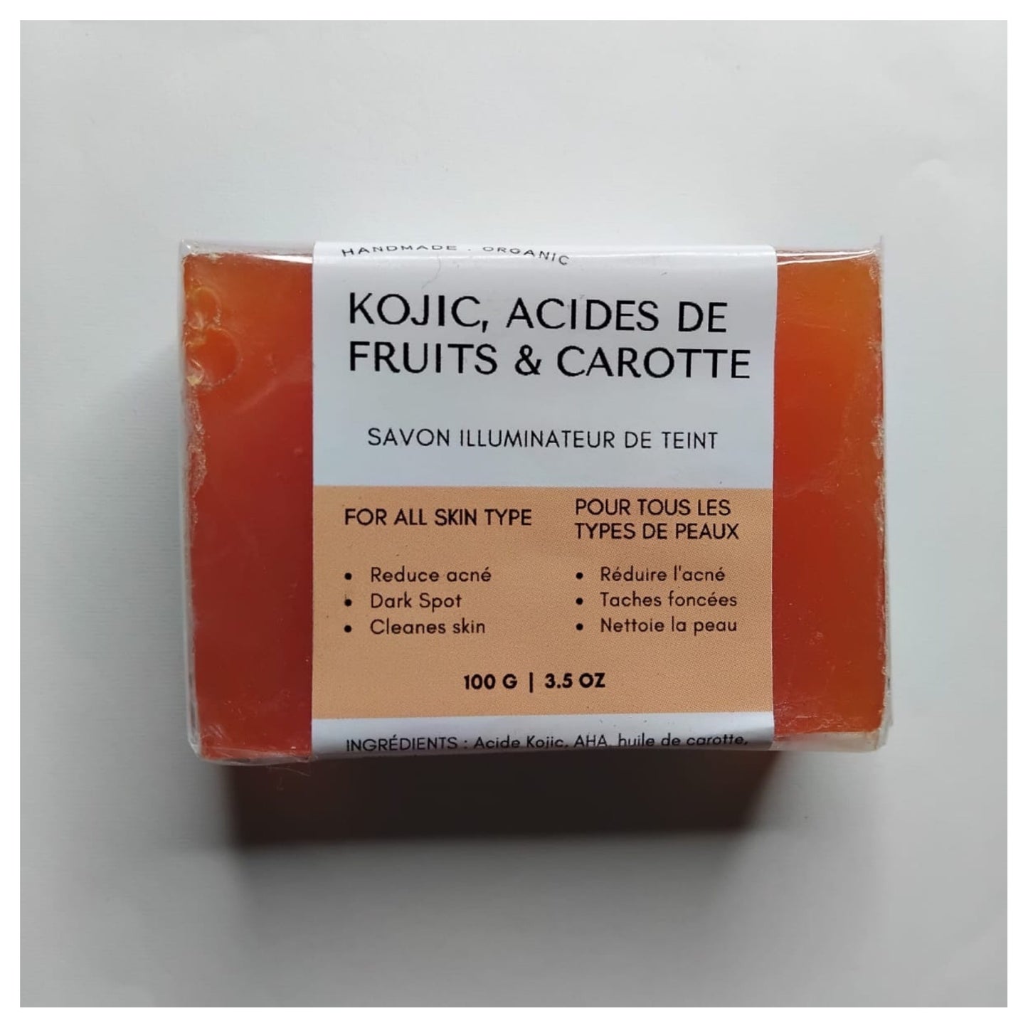 SAVON ÉCLAIRCISSANT KOJIC, ACIDES DE FRUITS Et CAROTTE 100gX2